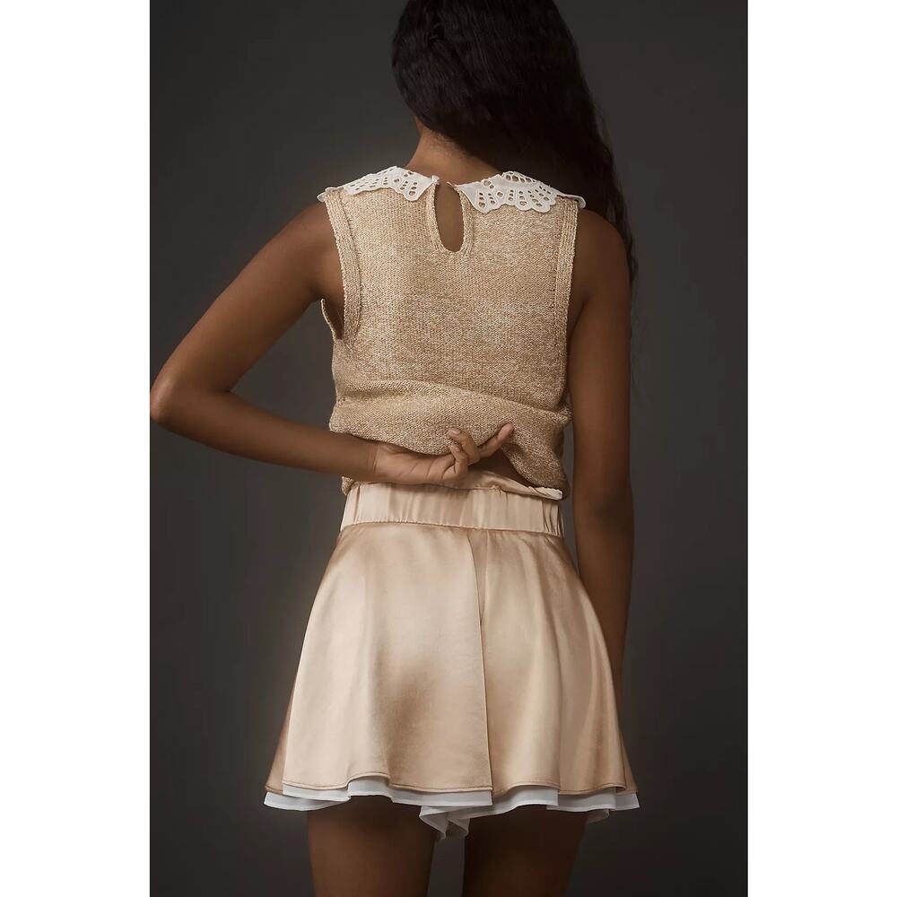 Mare Mare Silky Skirty Taupe Gold Layered Satin High Rise Shorts Size Small - Picture 2 of 13